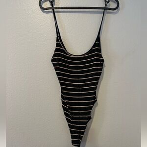 Stripped black and tan bodysuit
